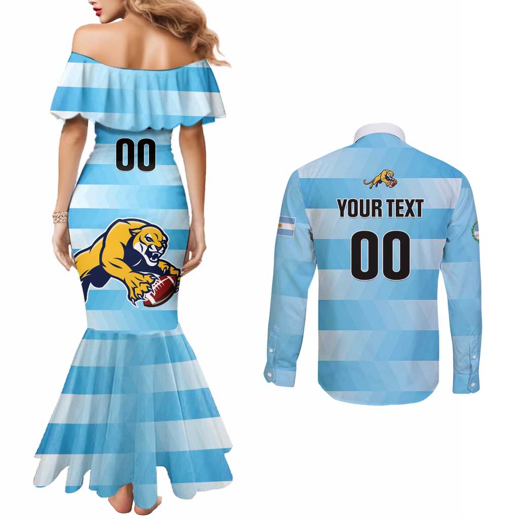 Custom Rugby Argentina Couples Matching Mermaid Dress and Long Sleeve Button Shirt Pumitas Go Champions