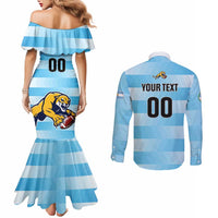Custom Rugby Argentina Couples Matching Mermaid Dress and Long Sleeve Button Shirt Pumitas Go Champions