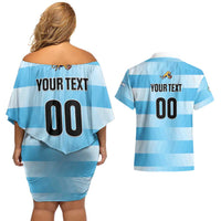 Custom Rugby Argentina Couples Matching Off Shoulder Short Dress and Hawaiian Shirt Pumitas Go Champions