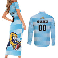 Custom Rugby Argentina Couples Matching Short Sleeve Bodycon Dress and Long Sleeve Button Shirt Pumitas Go Champions
