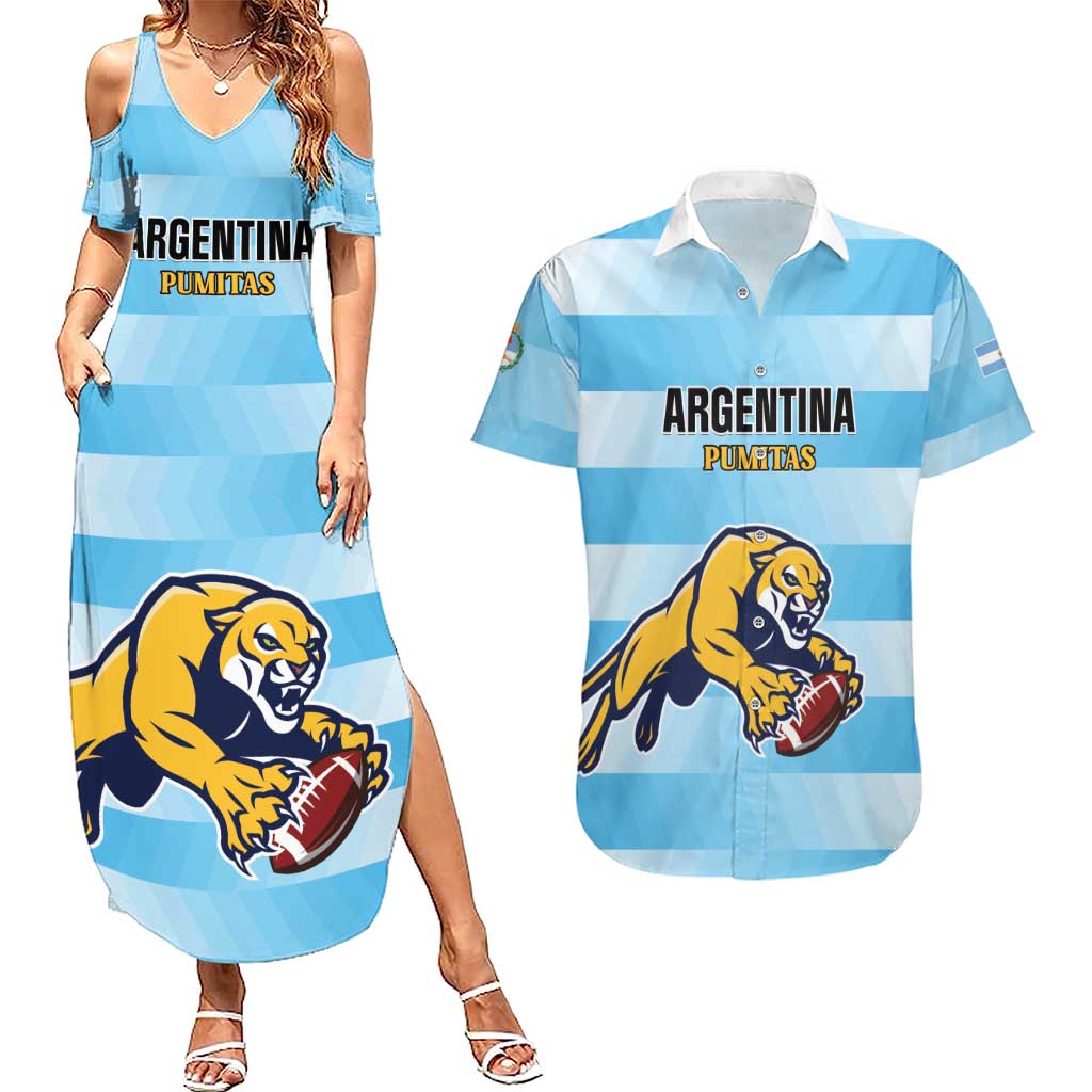 Custom Rugby Argentina Couples Matching Summer Maxi Dress and Hawaiian Shirt Pumitas Go Champions