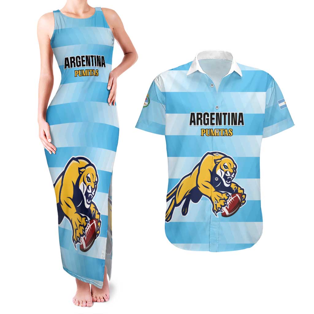 Custom Rugby Argentina Couples Matching Tank Maxi Dress and Hawaiian Shirt Pumitas Go Champions