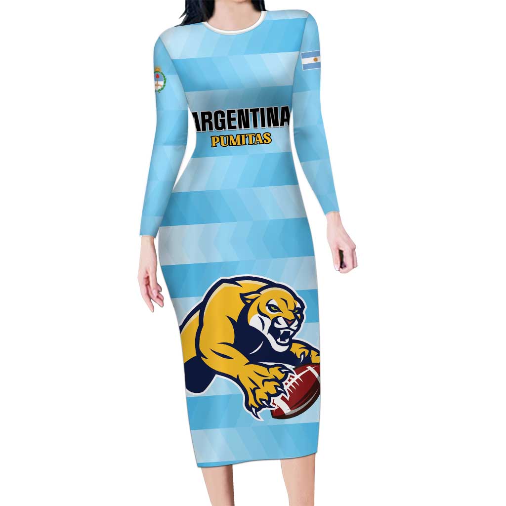 Custom Rugby Argentina Family Matching Long Sleeve Bodycon Dress and Hawaiian Shirt Pumitas Go Champions