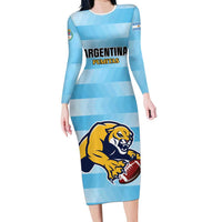 Custom Rugby Argentina Family Matching Long Sleeve Bodycon Dress and Hawaiian Shirt Pumitas Go Champions