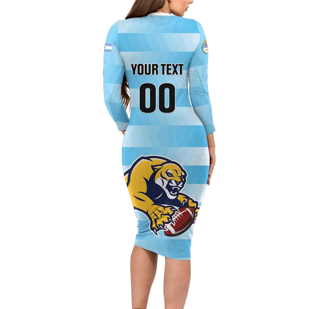 Custom Rugby Argentina Family Matching Long Sleeve Bodycon Dress and Hawaiian Shirt Pumitas Go Champions