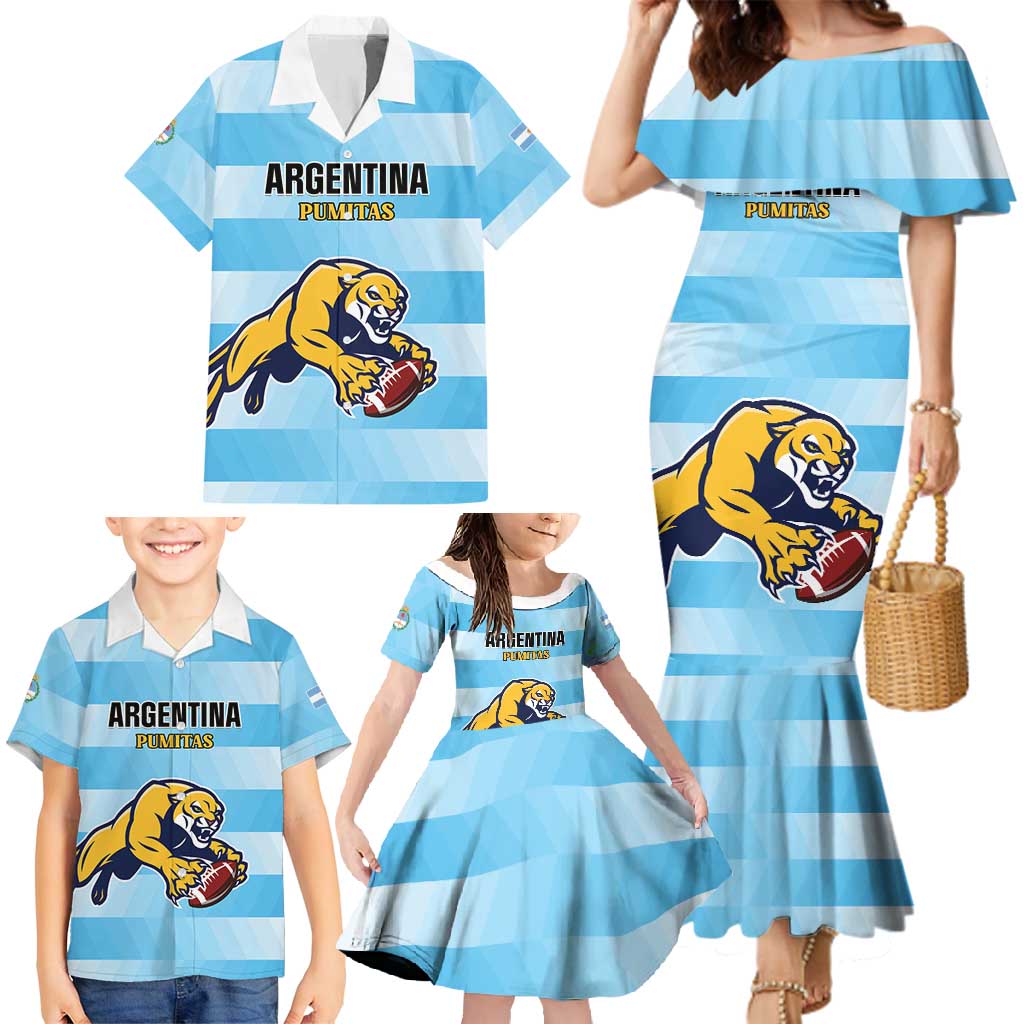 Custom Rugby Argentina Family Matching Mermaid Dress and Hawaiian Shirt Pumitas Go Champions