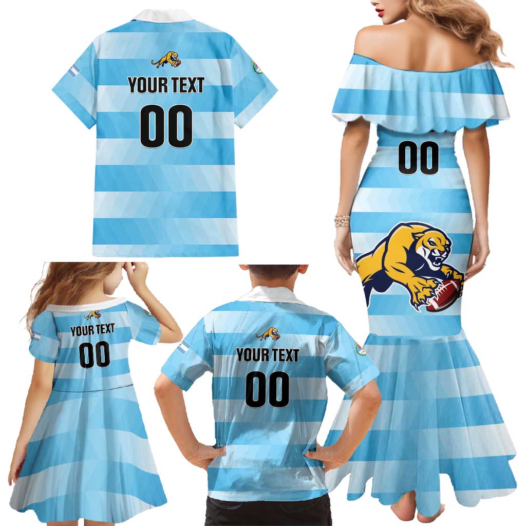 Custom Rugby Argentina Family Matching Mermaid Dress and Hawaiian Shirt Pumitas Go Champions