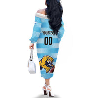 Custom Rugby Argentina Family Matching Off The Shoulder Long Sleeve Dress and Hawaiian Shirt Pumitas Go Champions