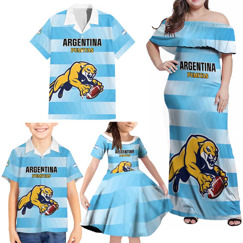 Custom Rugby Argentina Family Matching Off Shoulder Maxi Dress and Hawaiian Shirt Pumitas Go Champions