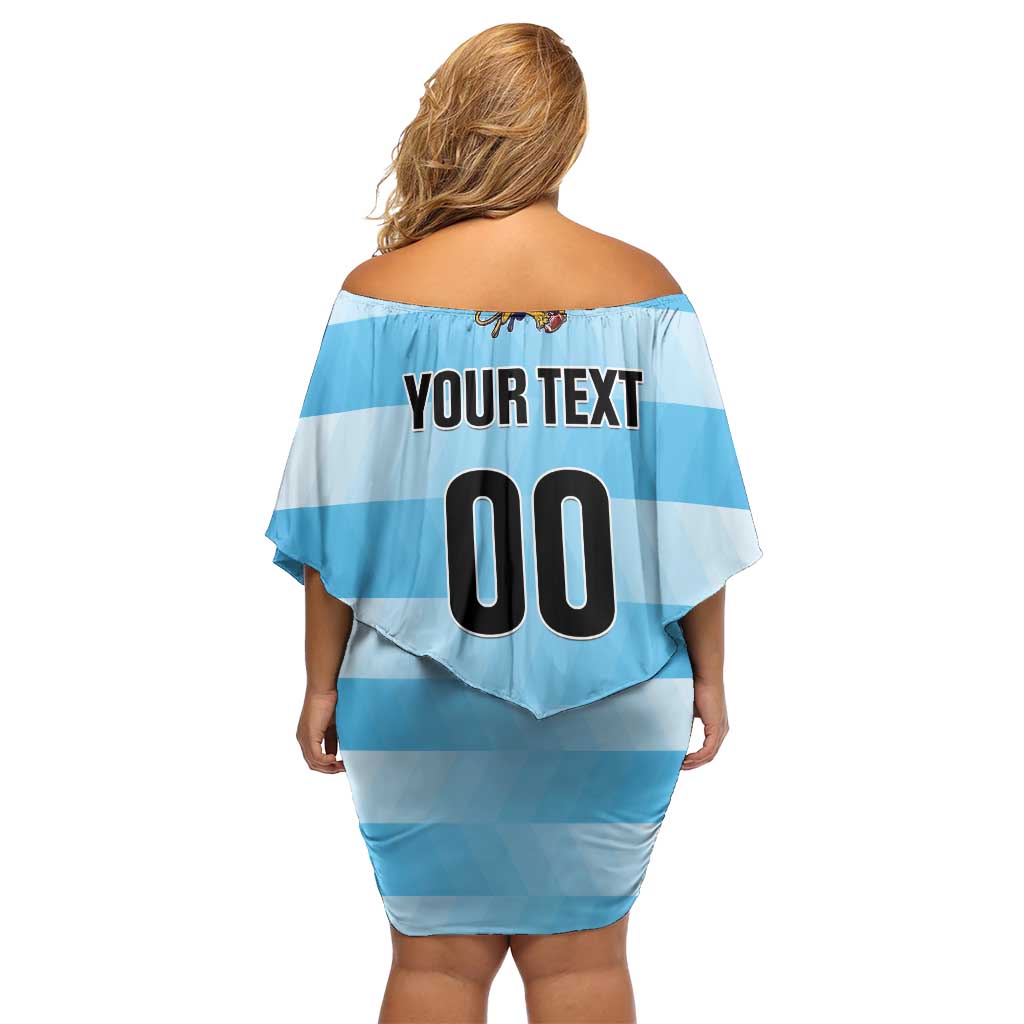 Custom Rugby Argentina Family Matching Off Shoulder Short Dress and Hawaiian Shirt Pumitas Go Champions