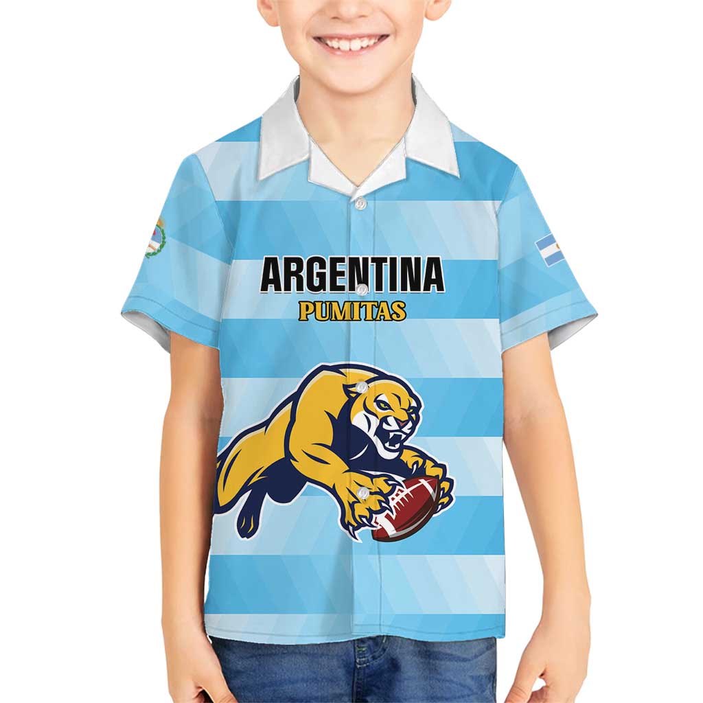 Custom Rugby Argentina Family Matching Off Shoulder Short Dress and Hawaiian Shirt Pumitas Go Champions