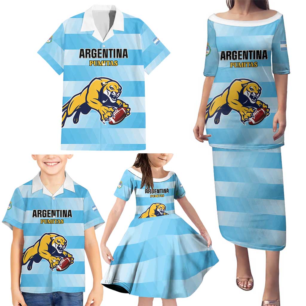 Custom Rugby Argentina Family Matching Puletasi and Hawaiian Shirt Pumitas Go Champions