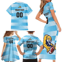 Custom Rugby Argentina Family Matching Short Sleeve Bodycon Dress and Hawaiian Shirt Pumitas Go Champions