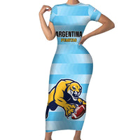 Custom Rugby Argentina Family Matching Short Sleeve Bodycon Dress and Hawaiian Shirt Pumitas Go Champions