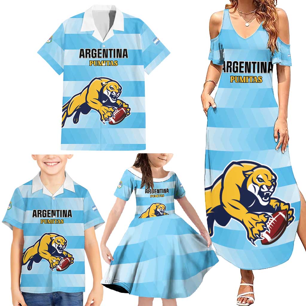 Custom Rugby Argentina Family Matching Summer Maxi Dress and Hawaiian Shirt Pumitas Go Champions