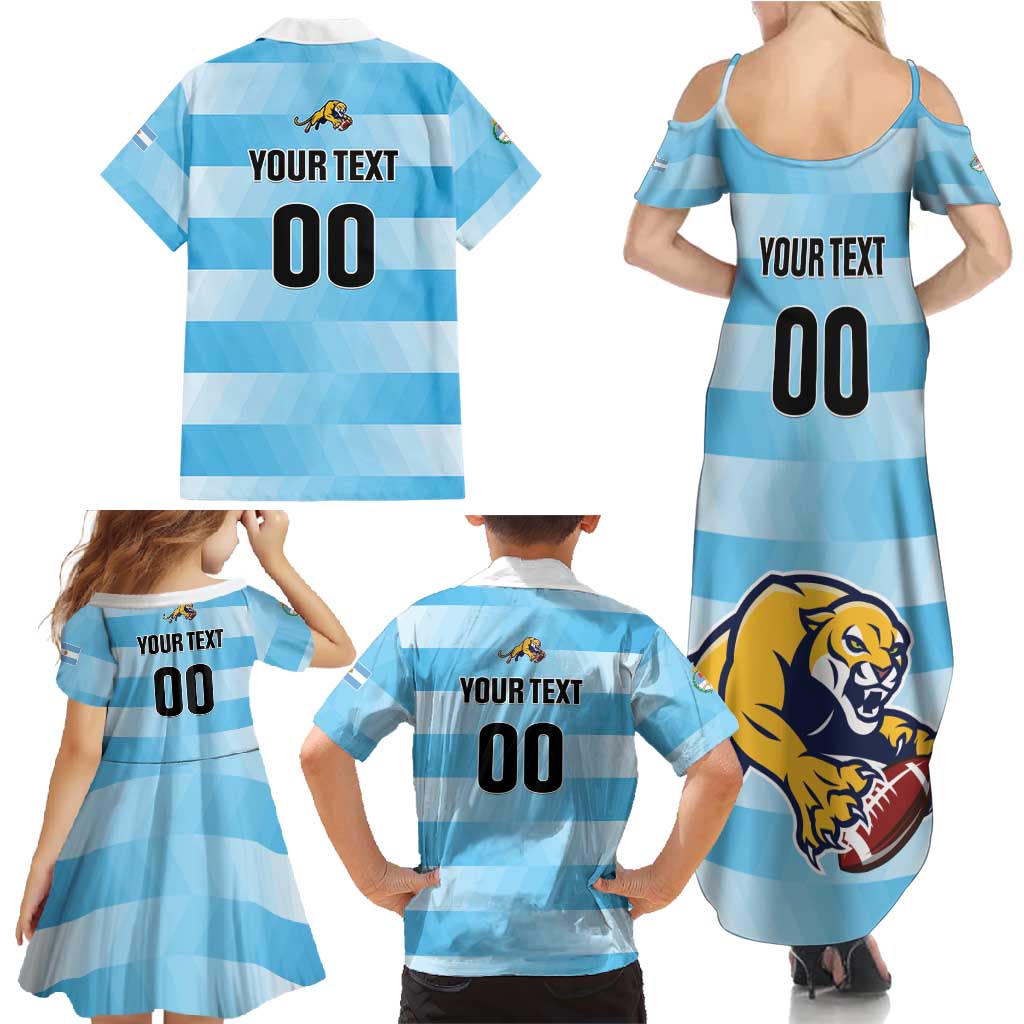 Custom Rugby Argentina Family Matching Summer Maxi Dress and Hawaiian Shirt Pumitas Go Champions