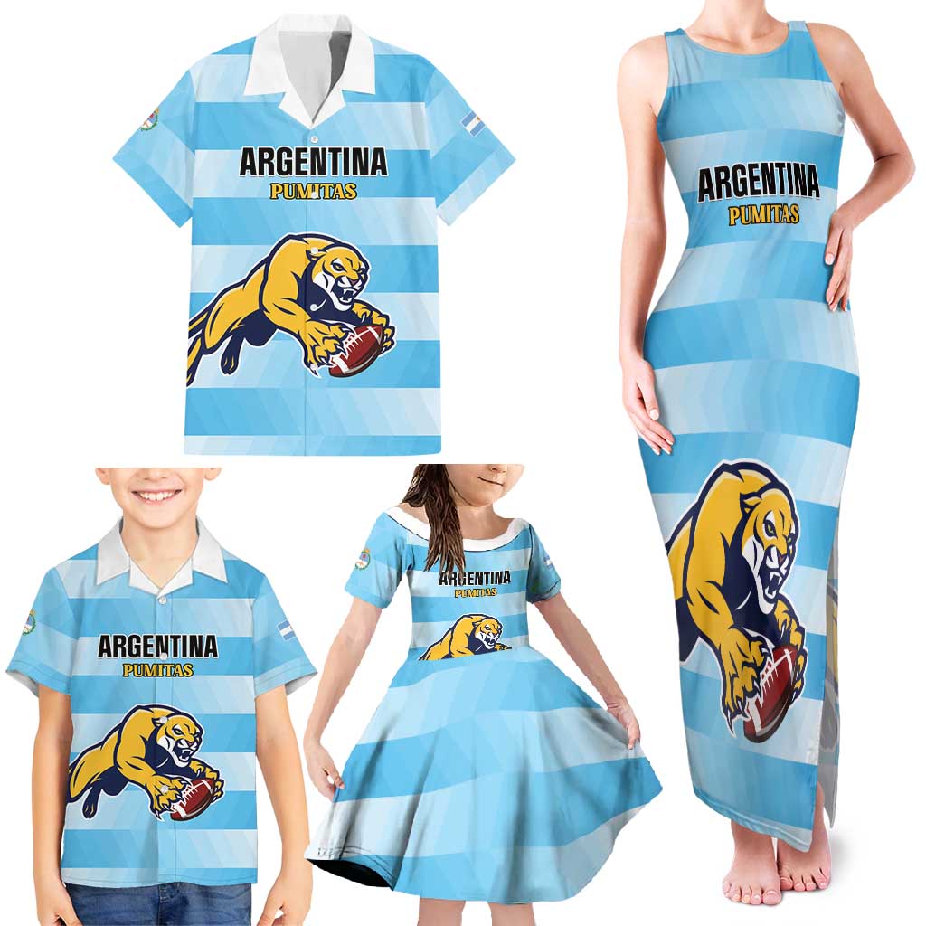 Custom Rugby Argentina Family Matching Tank Maxi Dress and Hawaiian Shirt Pumitas Go Champions