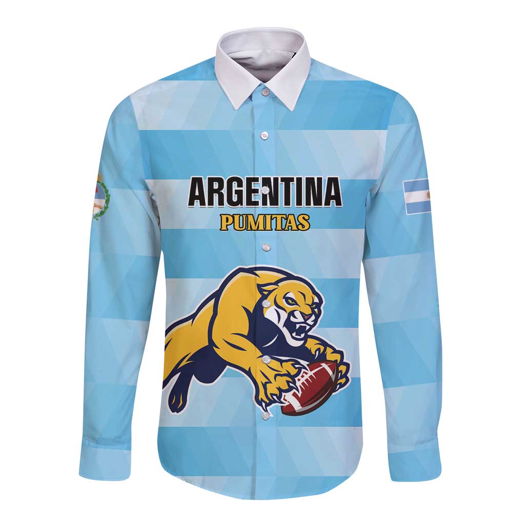 Custom Rugby Argentina Long Sleeve Button Shirt Pumitas Go Champions
