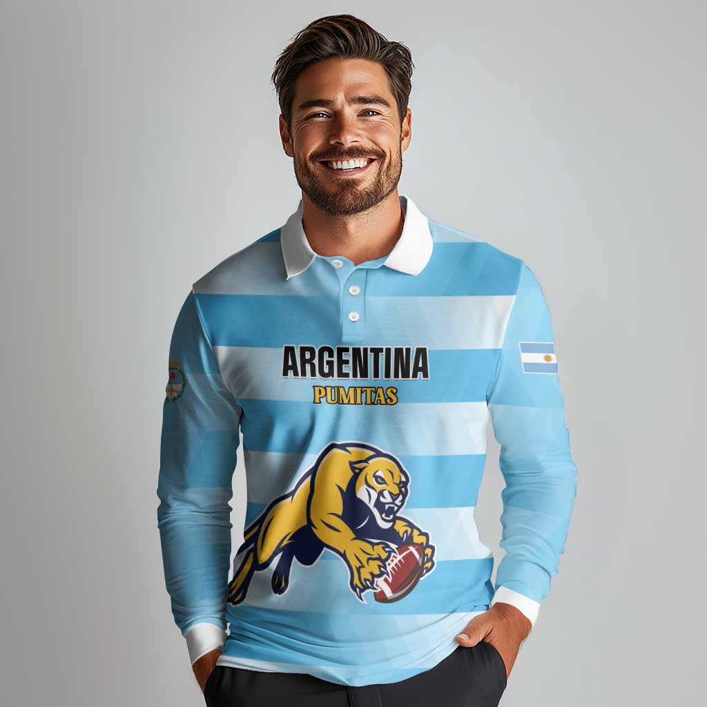 Custom Rugby Argentina Long Sleeve Polo Shirt Pumitas Go Champions