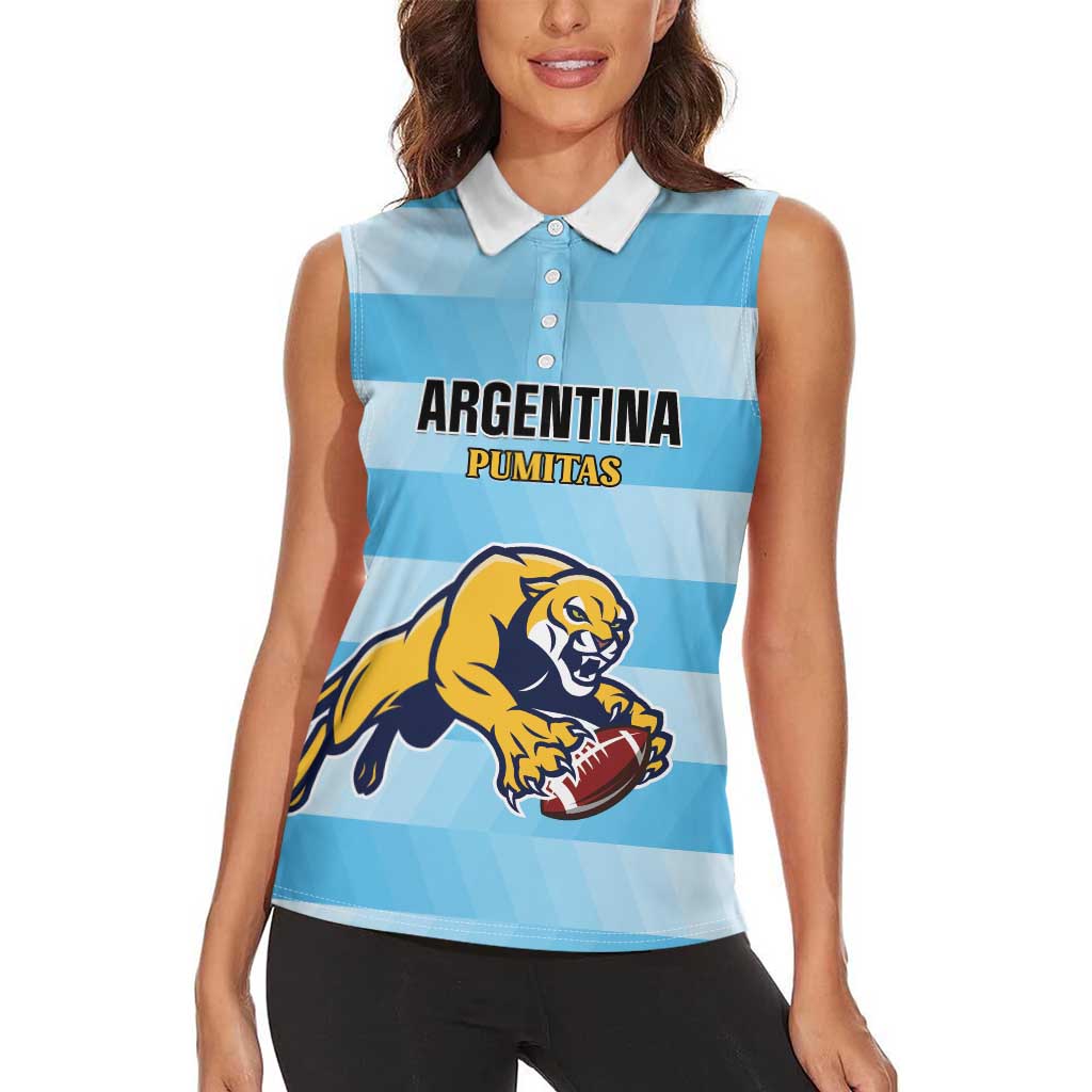 Custom Rugby Argentina Women Sleeveless Polo Shirt Pumitas Go Champions