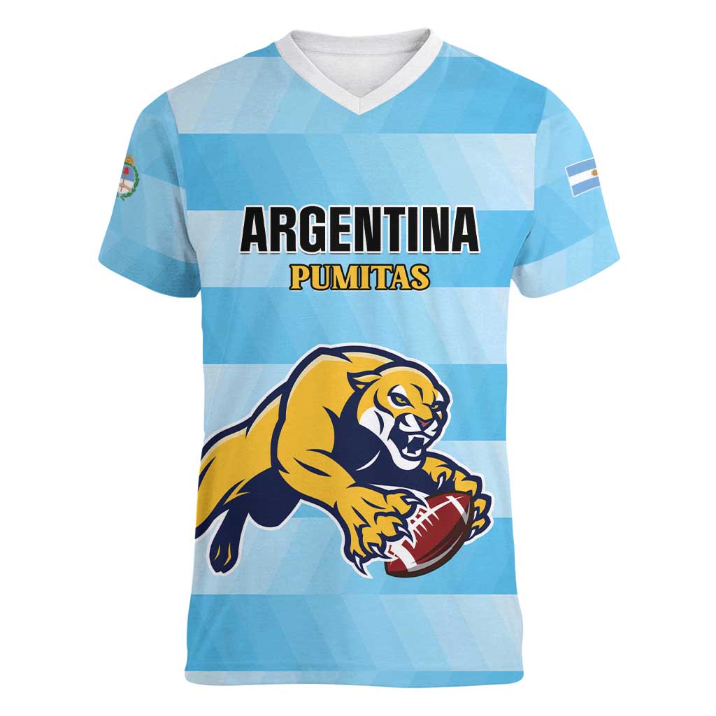 Custom Rugby Argentina Women V-Neck T-Shirt Pumitas Go Champions