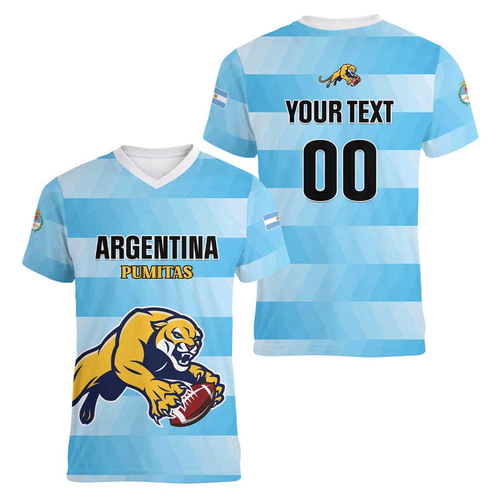 Custom Rugby Argentina Women V-Neck T-Shirt Pumitas Go Champions