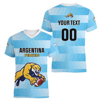 Custom Rugby Argentina Women V-Neck T-Shirt Pumitas Go Champions