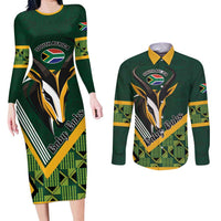 Custom Rugby South Africa Couples Matching Long Sleeve Bodycon Dress and Long Sleeve Button Shirt Baby Boks Go Champions