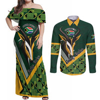 Custom Rugby South Africa Couples Matching Off Shoulder Maxi Dress and Long Sleeve Button Shirt Baby Boks Go Champions