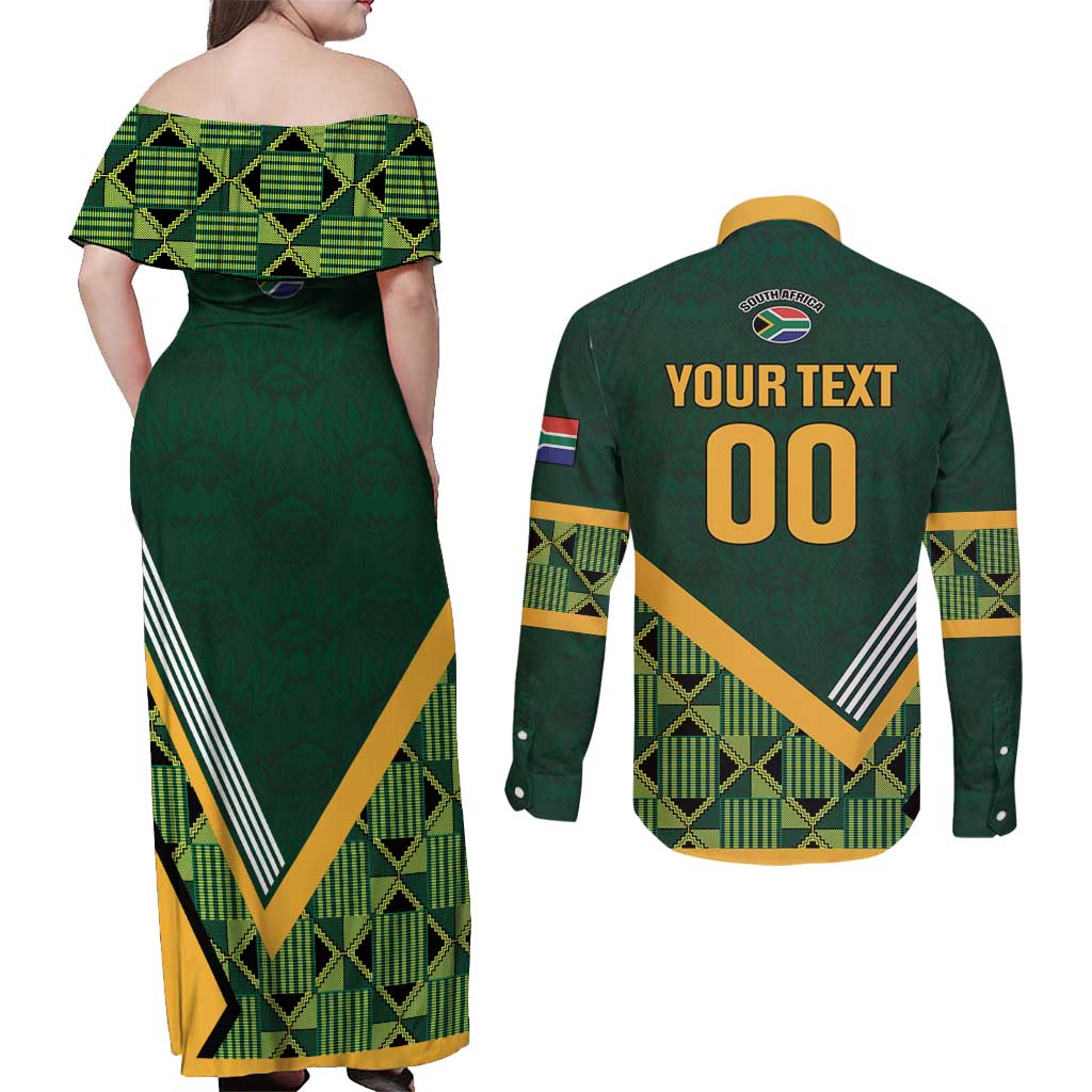 Custom Rugby South Africa Couples Matching Off Shoulder Maxi Dress and Long Sleeve Button Shirt Baby Boks Go Champions