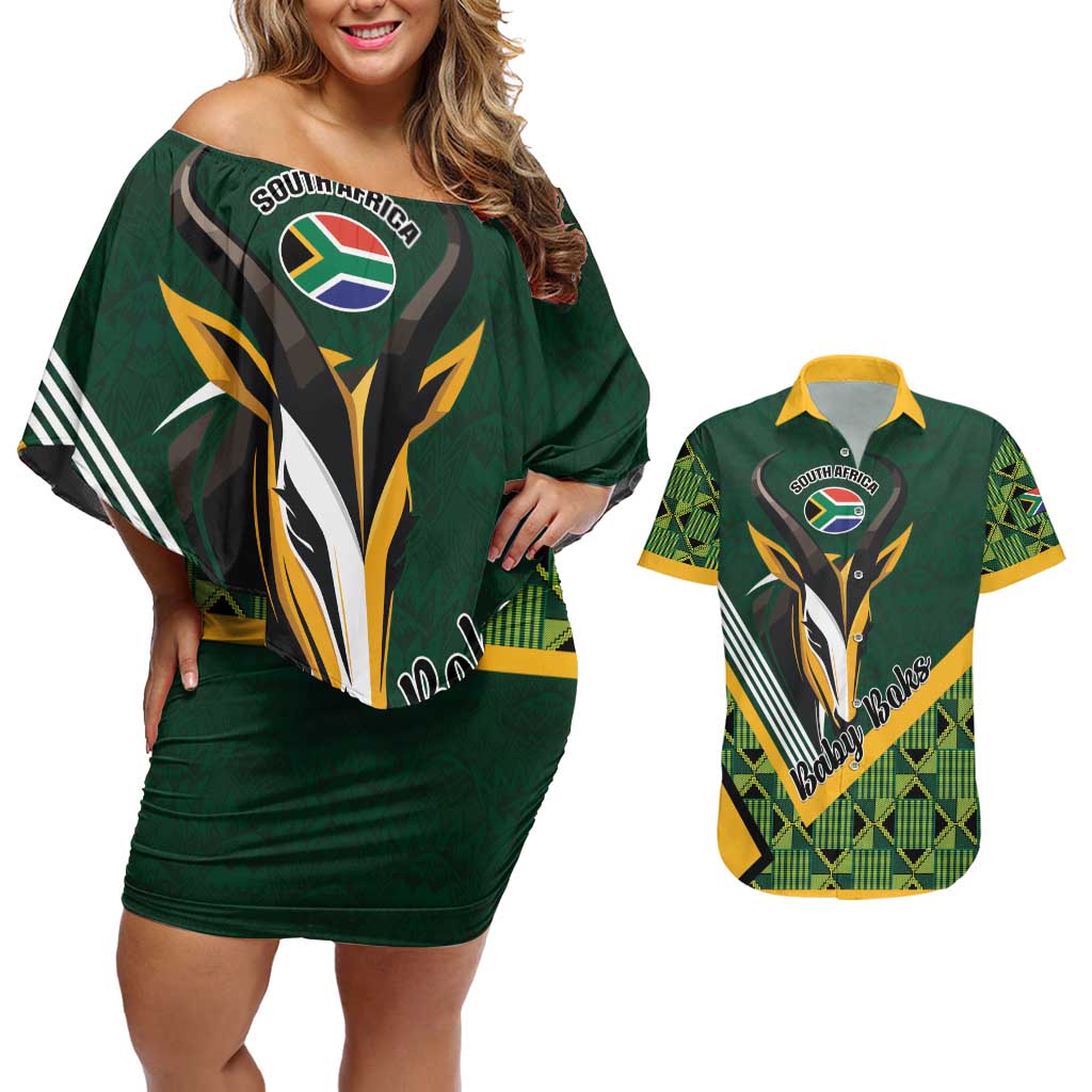 Custom Rugby South Africa Couples Matching Off Shoulder Short Dress and Hawaiian Shirt Baby Boks Go Champions