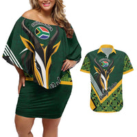 Custom Rugby South Africa Couples Matching Off Shoulder Short Dress and Hawaiian Shirt Baby Boks Go Champions