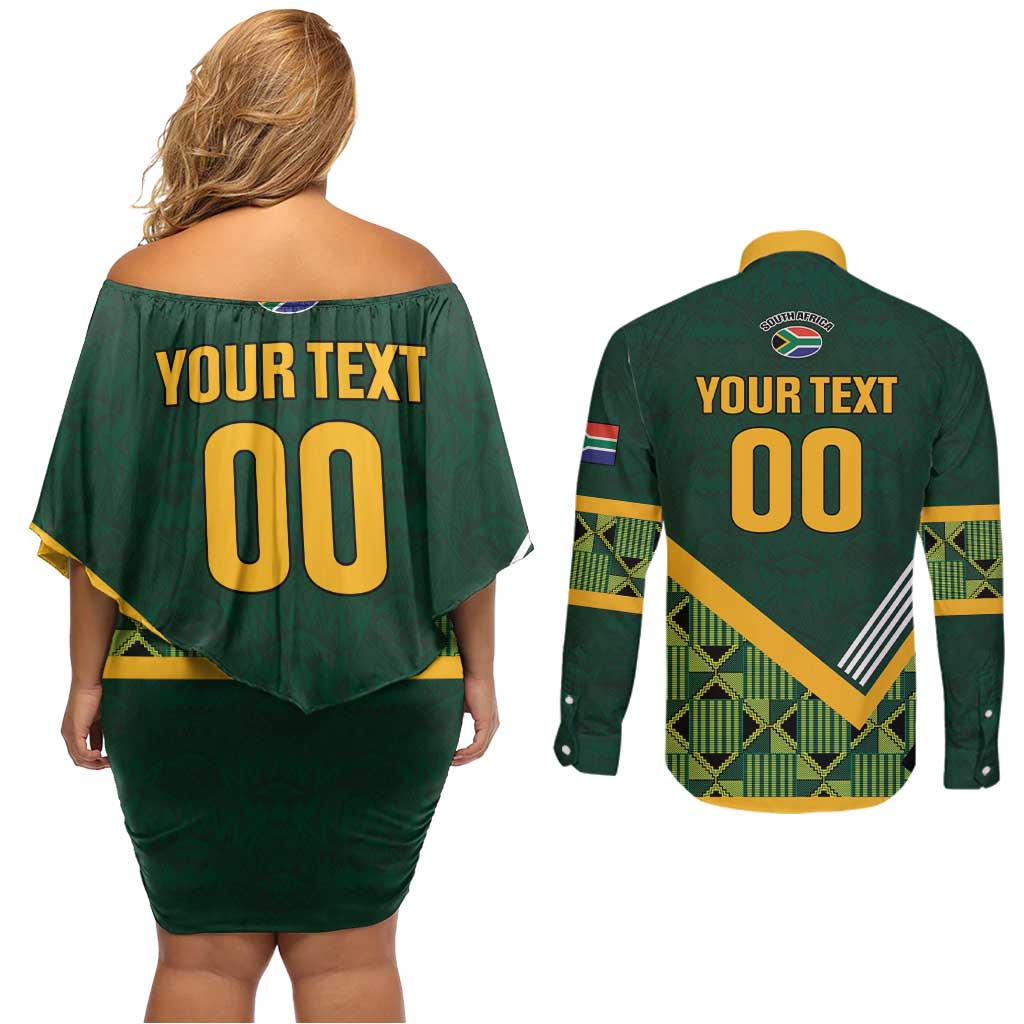 Custom Rugby South Africa Couples Matching Off Shoulder Short Dress and Long Sleeve Button Shirt Baby Boks Go Champions