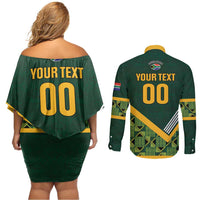 Custom Rugby South Africa Couples Matching Off Shoulder Short Dress and Long Sleeve Button Shirt Baby Boks Go Champions