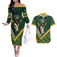 Custom Rugby South Africa Couples Matching Off The Shoulder Long Sleeve Dress and Hawaiian Shirt Baby Boks Go Champions