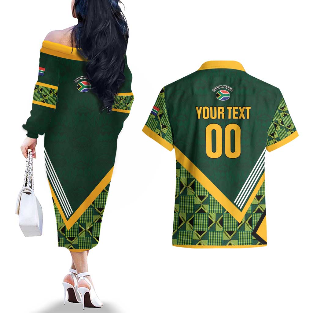 Custom Rugby South Africa Couples Matching Off The Shoulder Long Sleeve Dress and Hawaiian Shirt Baby Boks Go Champions