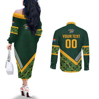 Custom Rugby South Africa Couples Matching Off The Shoulder Long Sleeve Dress and Long Sleeve Button Shirt Baby Boks Go Champions