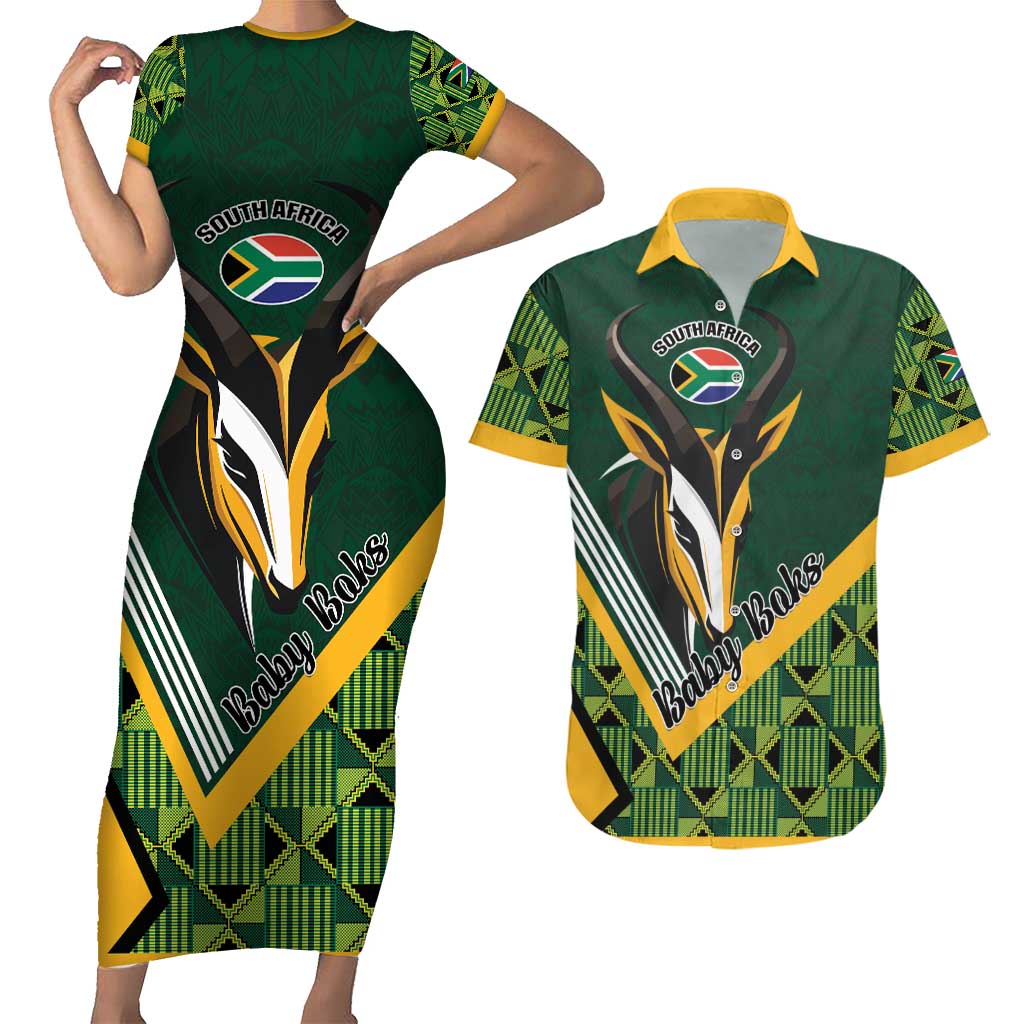 Custom Rugby South Africa Couples Matching Short Sleeve Bodycon Dress and Hawaiian Shirt Baby Boks Go Champions