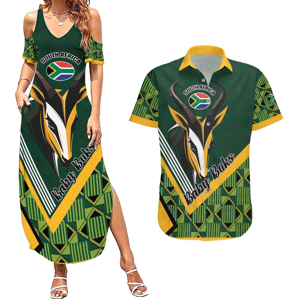 Custom Rugby South Africa Couples Matching Summer Maxi Dress and Hawaiian Shirt Baby Boks Go Champions