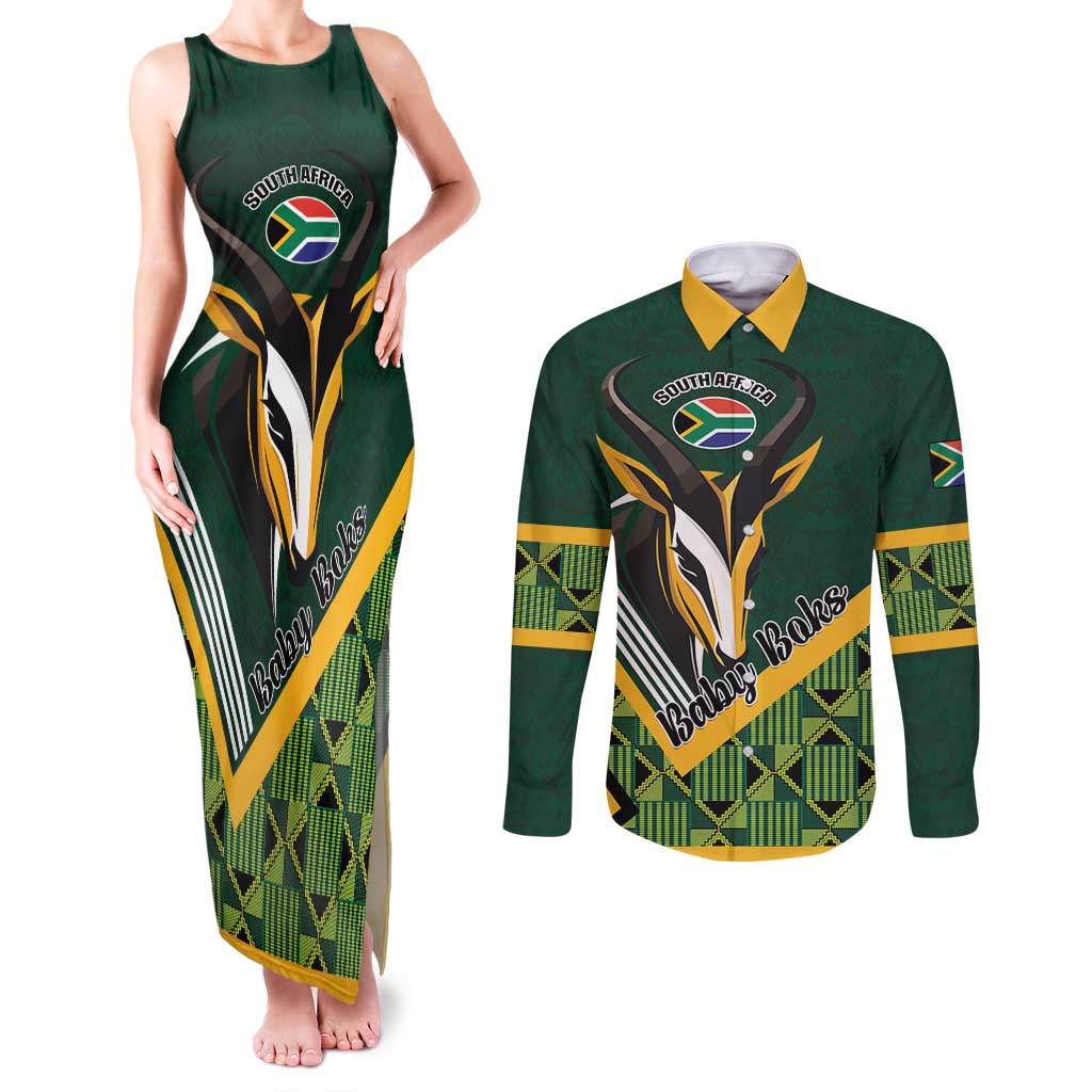 Custom Rugby South Africa Couples Matching Tank Maxi Dress and Long Sleeve Button Shirt Baby Boks Go Champions