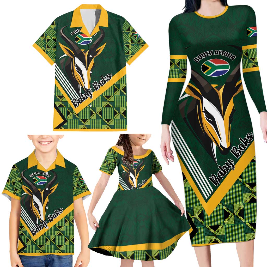 Custom Rugby South Africa Family Matching Long Sleeve Bodycon Dress and Hawaiian Shirt Baby Boks Go Champions