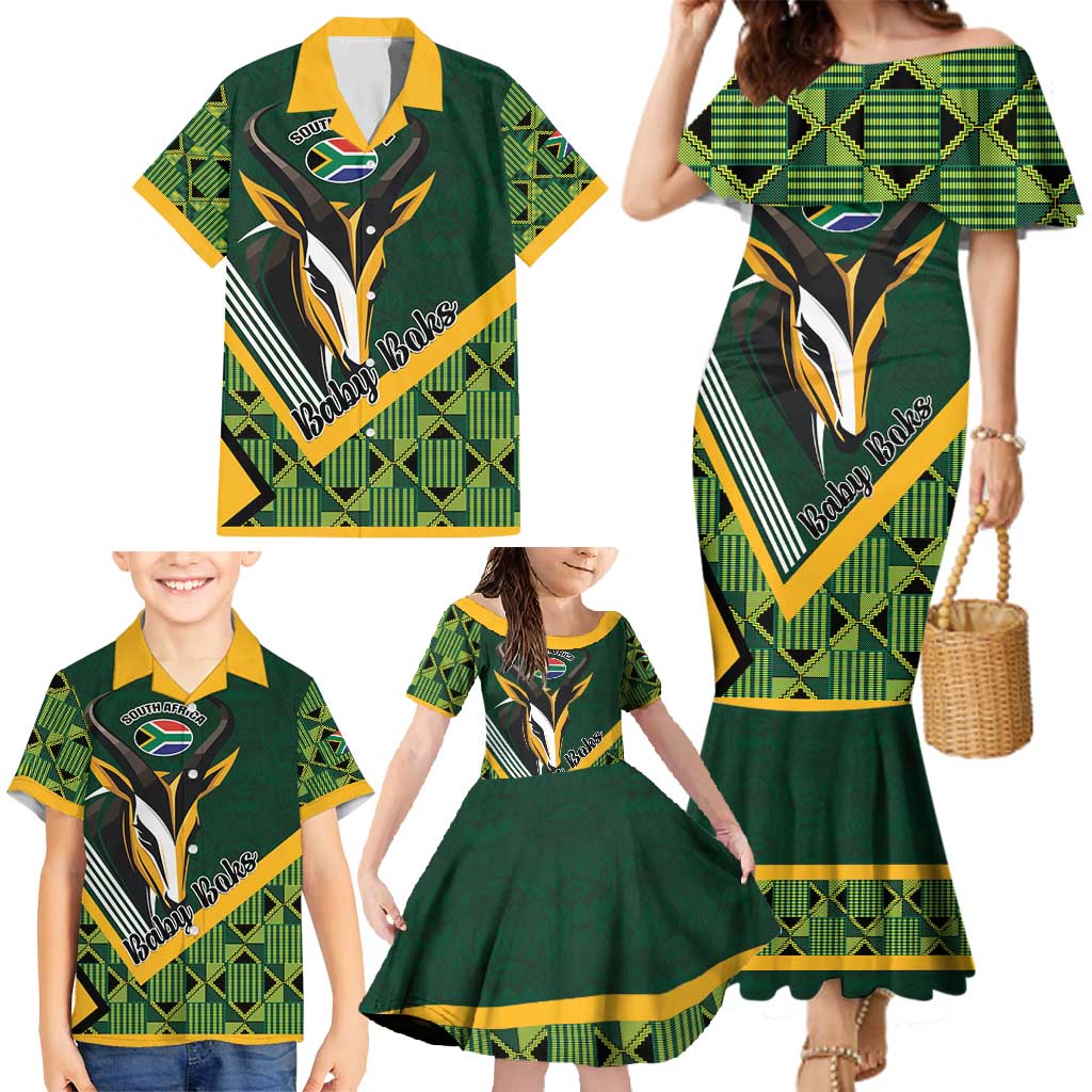 Custom Rugby South Africa Family Matching Mermaid Dress and Hawaiian Shirt Baby Boks Go Champions