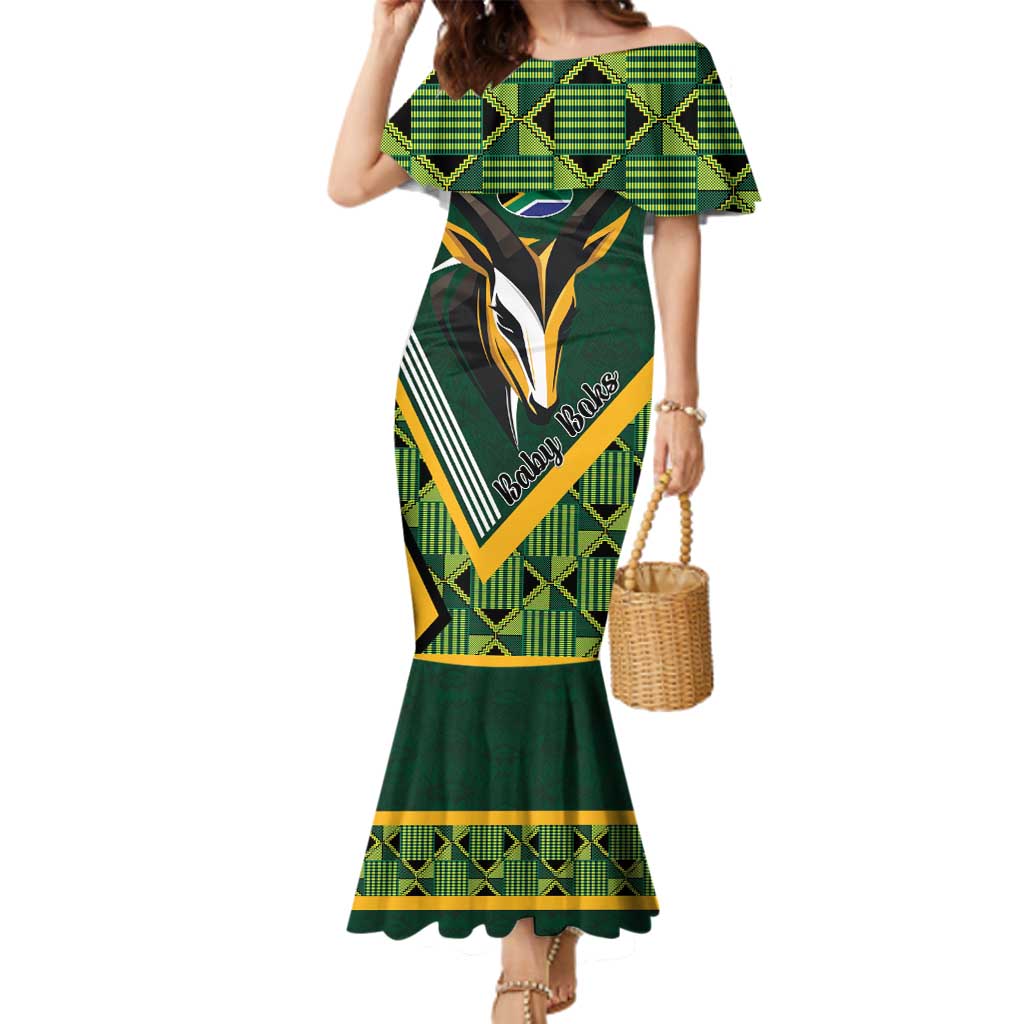 Custom Rugby South Africa Family Matching Mermaid Dress and Hawaiian Shirt Baby Boks Go Champions