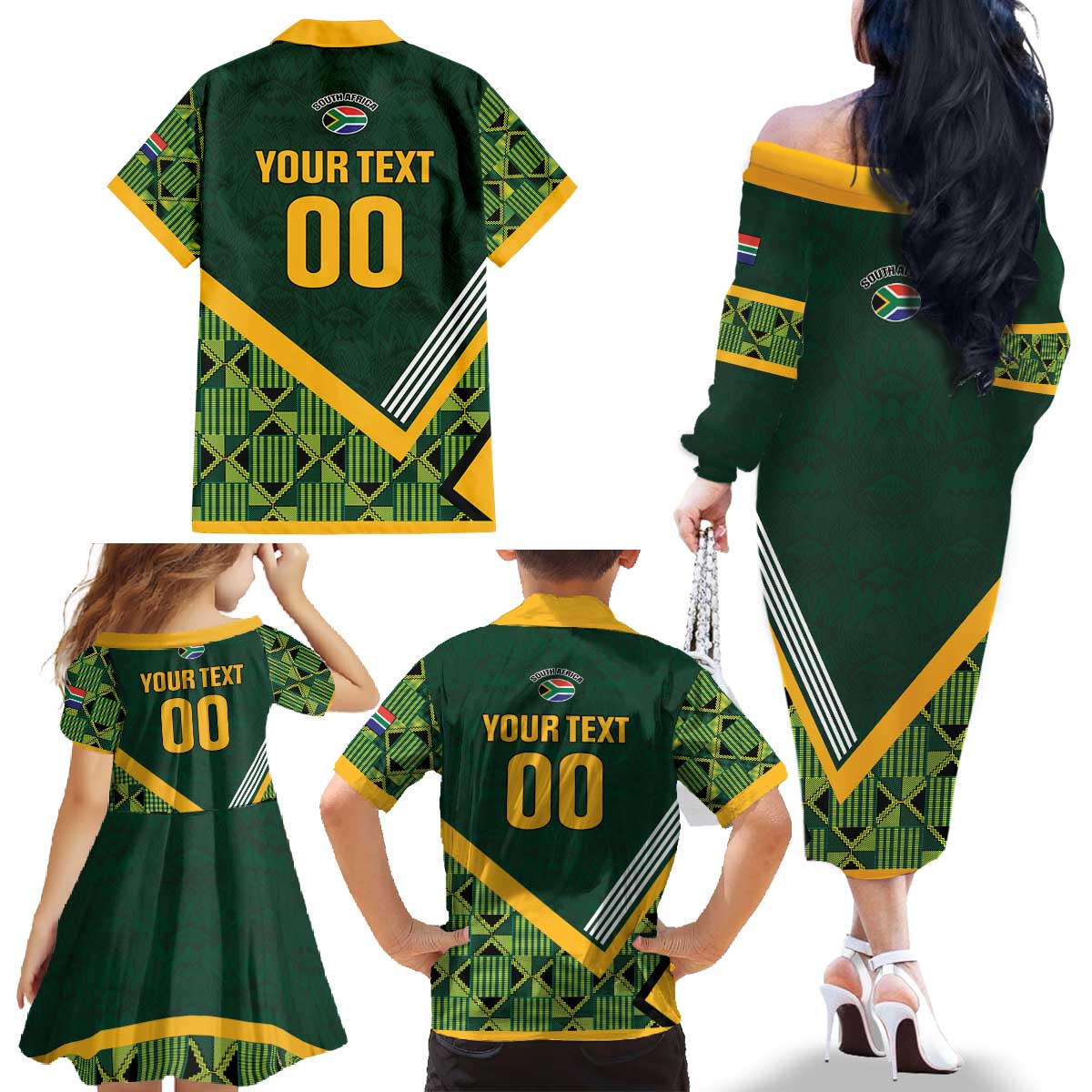 Custom Rugby South Africa Family Matching Off The Shoulder Long Sleeve Dress and Hawaiian Shirt Baby Boks Go Champions