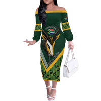 Custom Rugby South Africa Family Matching Off The Shoulder Long Sleeve Dress and Hawaiian Shirt Baby Boks Go Champions