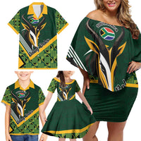 Custom Rugby South Africa Family Matching Off Shoulder Short Dress and Hawaiian Shirt Baby Boks Go Champions