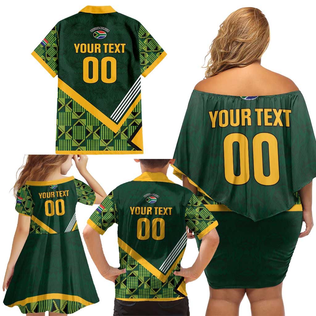 Custom Rugby South Africa Family Matching Off Shoulder Short Dress and Hawaiian Shirt Baby Boks Go Champions