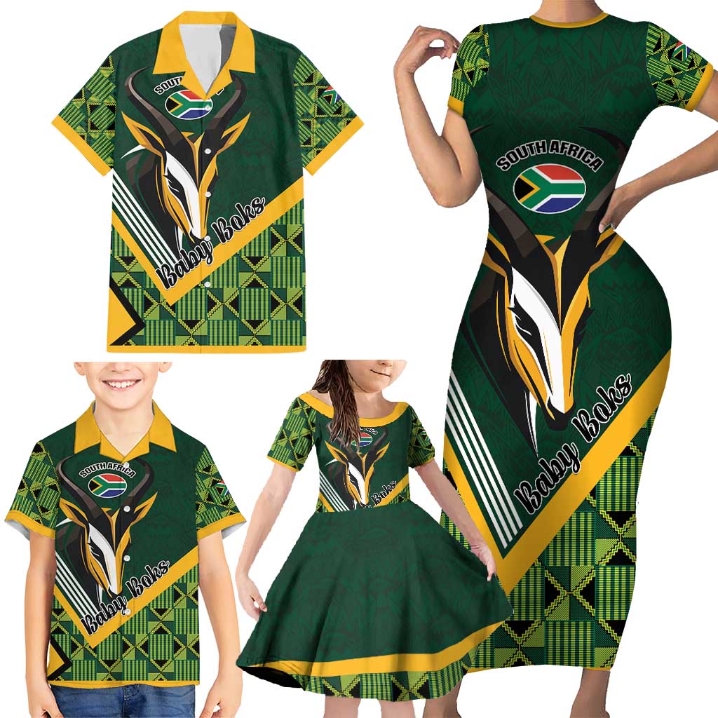 Custom Rugby South Africa Family Matching Short Sleeve Bodycon Dress and Hawaiian Shirt Baby Boks Go Champions
