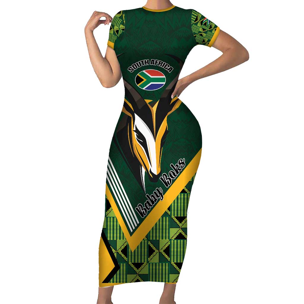 Custom Rugby South Africa Family Matching Short Sleeve Bodycon Dress and Hawaiian Shirt Baby Boks Go Champions