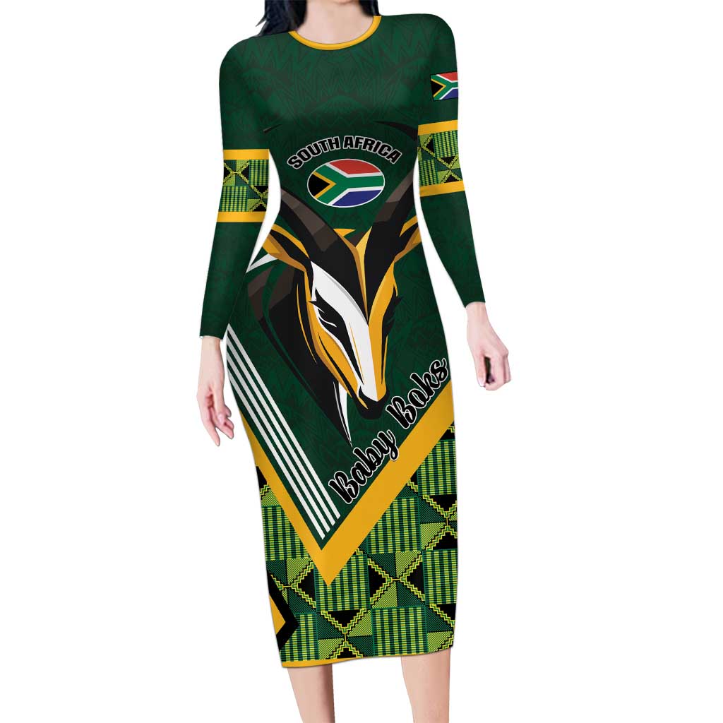 Custom Rugby South Africa Long Sleeve Bodycon Dress Baby Boks Go Champions